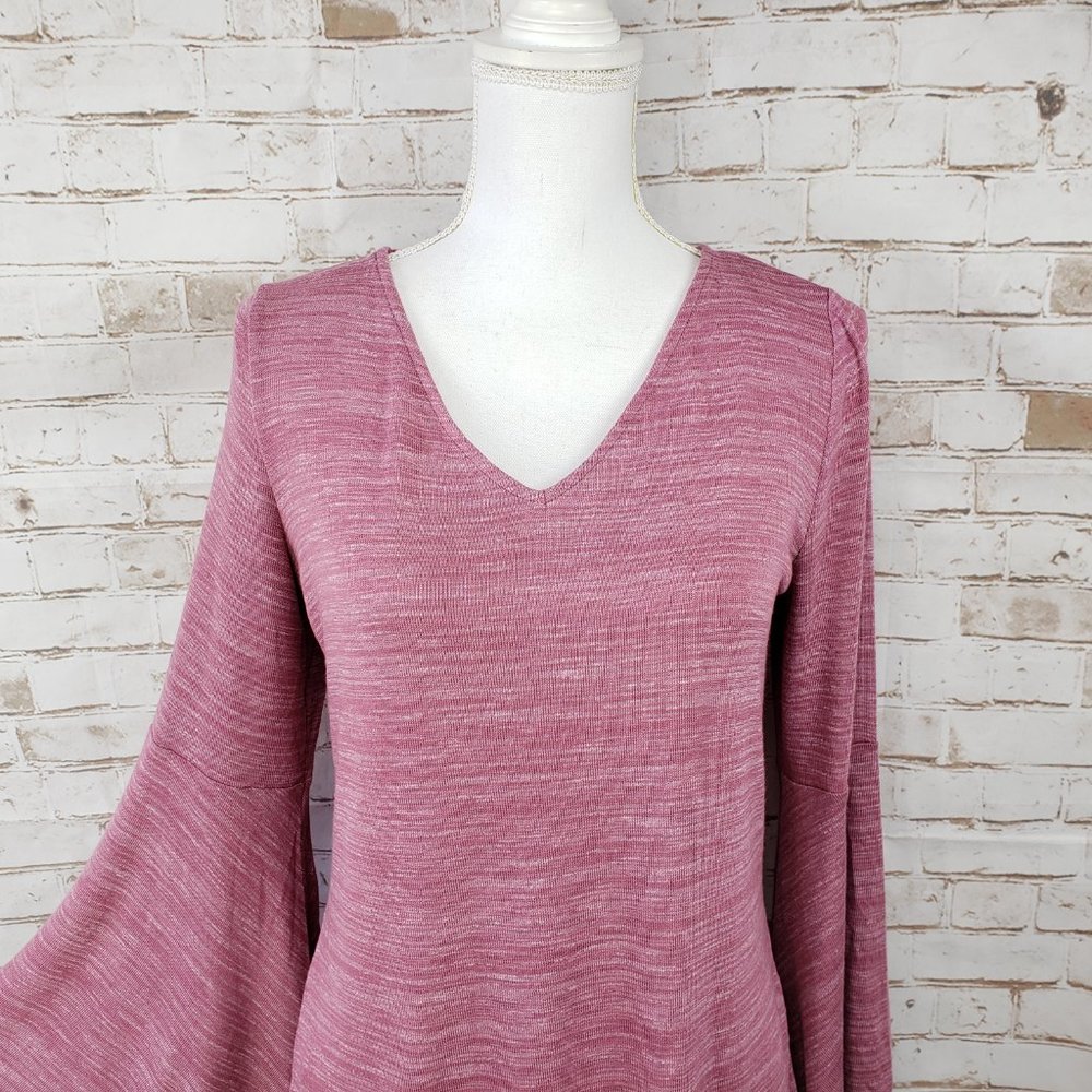 NWT LOFT Size S Mauve Pink Space Dye Long Bell Sleeve Tie Back Knit Pullover Top - Picture 2 of 9